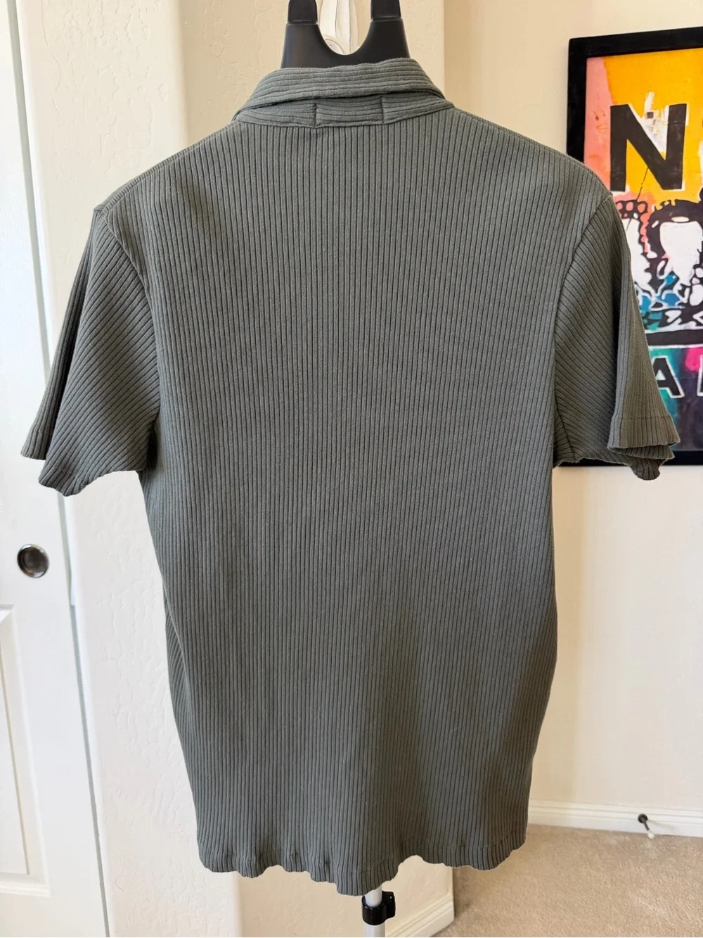 Vintage Polo Ralph Lauren Olive Green Ribbed Short-Sleeve Size L
